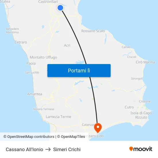 Cassano All'Ionio to Simeri Crichi map