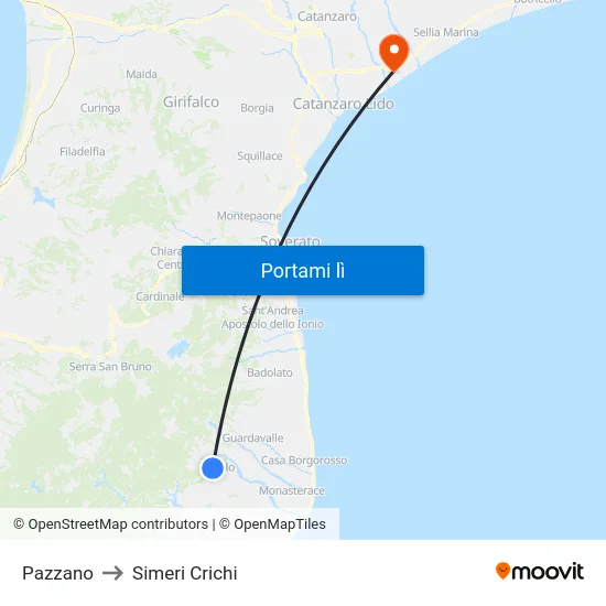 Pazzano to Simeri Crichi map