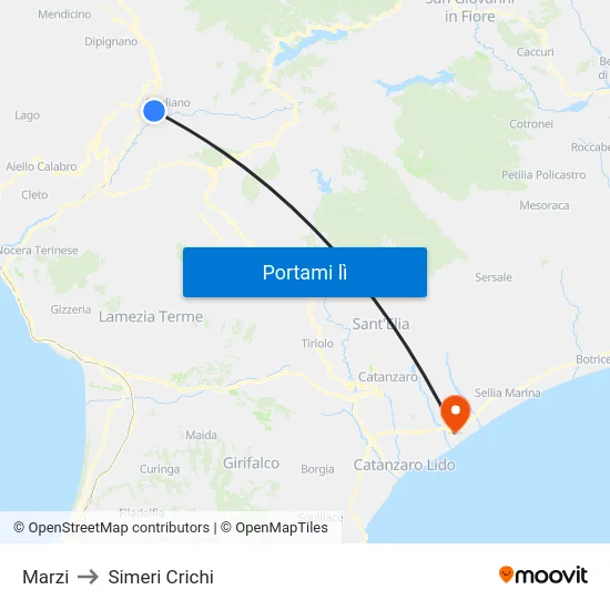 Marzi to Simeri Crichi map
