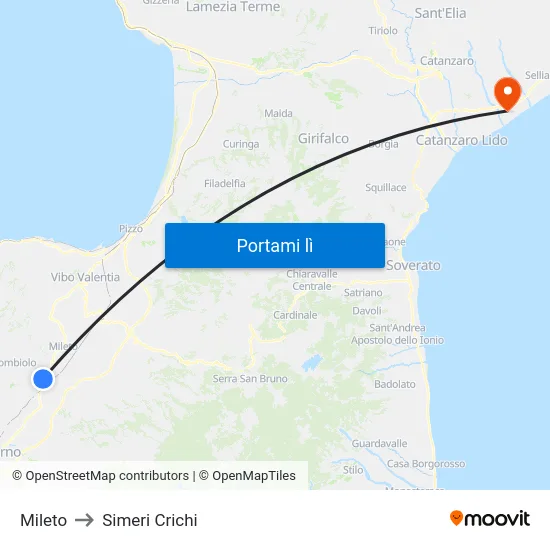 Mileto to Simeri Crichi map