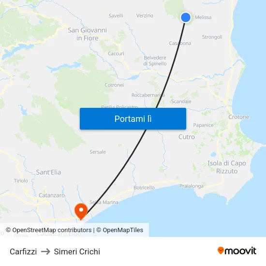 Carfizzi to Simeri Crichi map