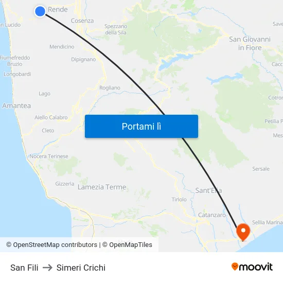 San Fili to Simeri Crichi map