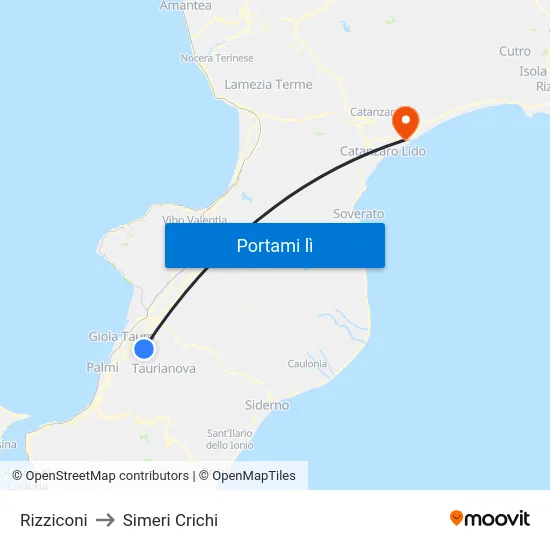 Rizziconi to Simeri Crichi map