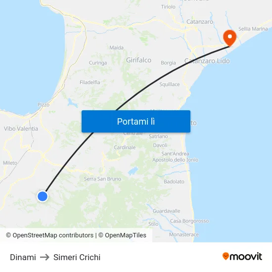 Dinami to Simeri Crichi map