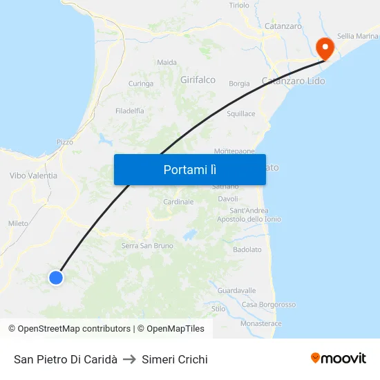 San Pietro Di Caridà to Simeri Crichi map