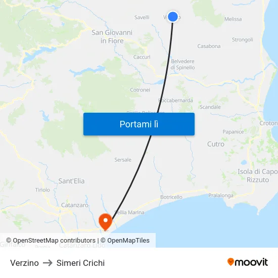 Verzino to Simeri Crichi map