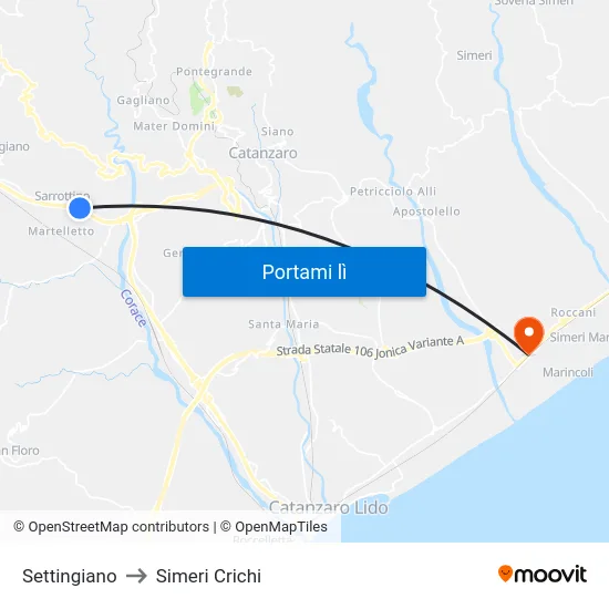 Settingiano to Simeri Crichi map