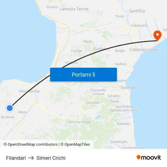 Filandari to Simeri Crichi map