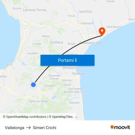 Vallelonga to Simeri Crichi map