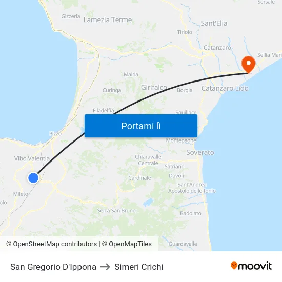 San Gregorio D'Ippona to Simeri Crichi map