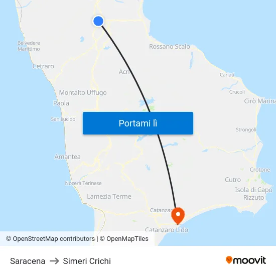 Saracena to Simeri Crichi map