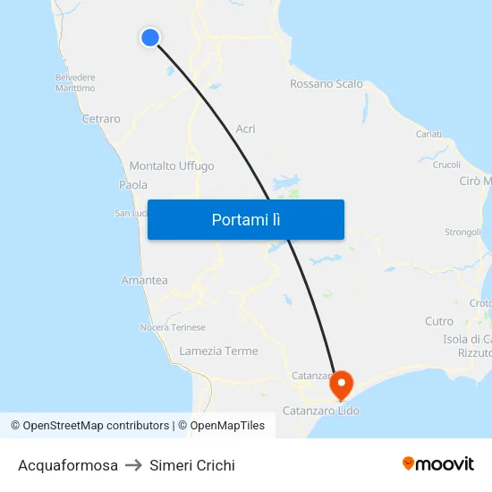 Acquaformosa to Simeri Crichi map