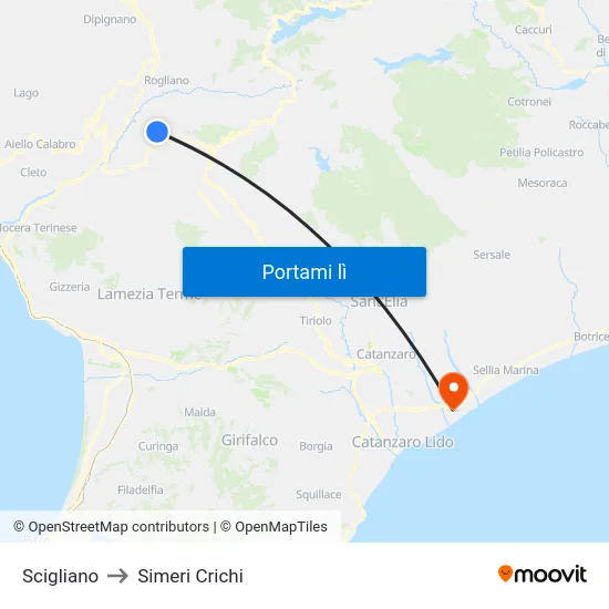 Scigliano to Simeri Crichi map