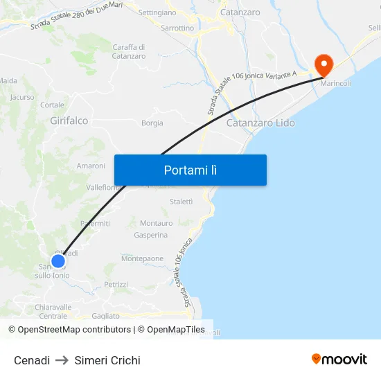 Cenadi to Simeri Crichi map