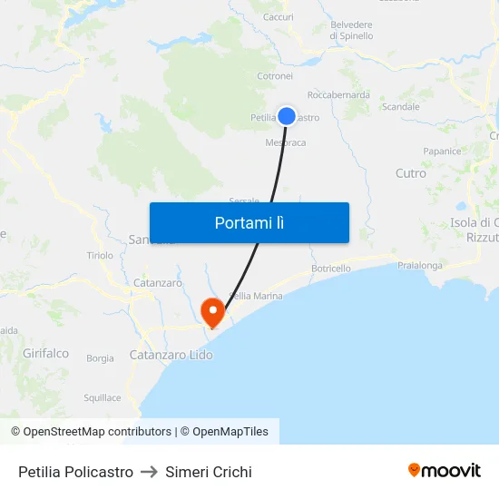 Petilia Policastro to Simeri Crichi map