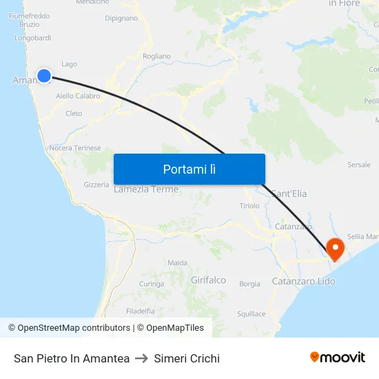 San Pietro In Amantea to Simeri Crichi map
