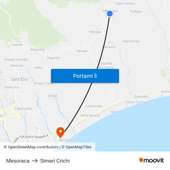 Mesoraca to Simeri Crichi map