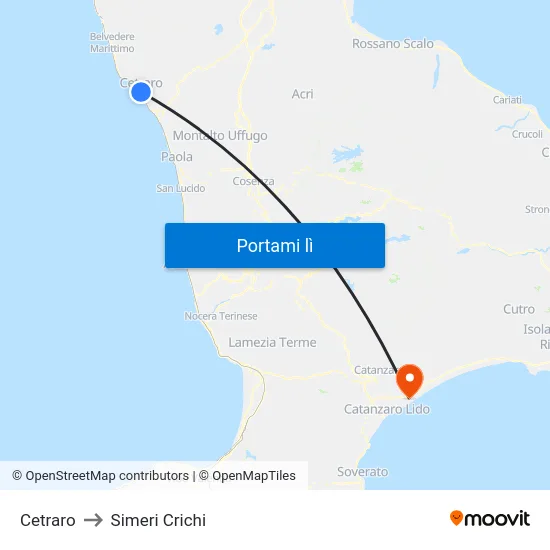 Cetraro to Simeri Crichi map