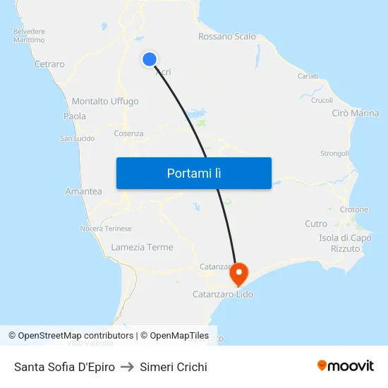 Santa Sofia D'Epiro to Simeri Crichi map