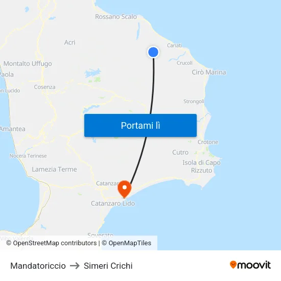 Mandatoriccio to Simeri Crichi map