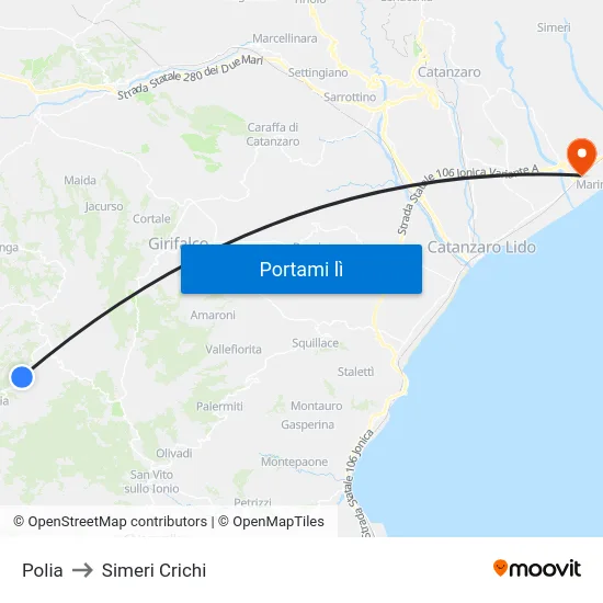 Polia to Simeri Crichi map