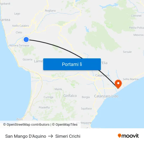 San Mango D'Aquino to Simeri Crichi map