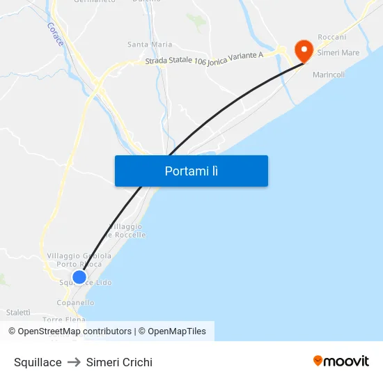 Squillace to Simeri Crichi map