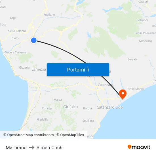 Martirano to Simeri Crichi map