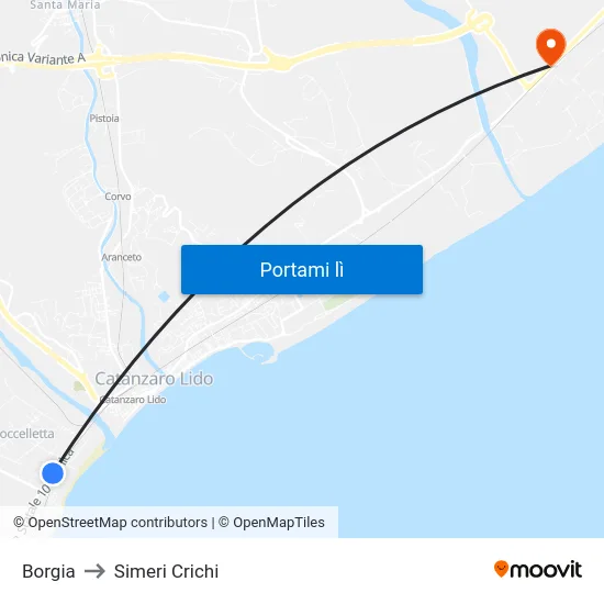 Borgia to Simeri Crichi map