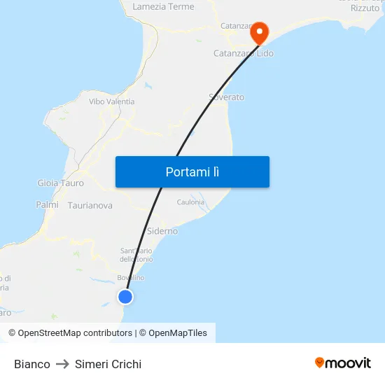 Bianco to Simeri Crichi map