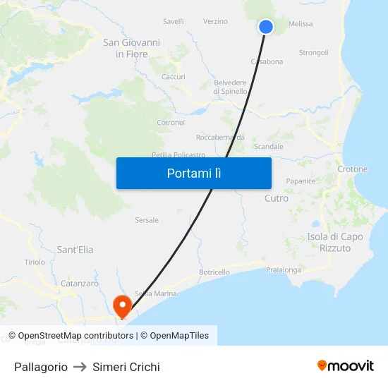 Pallagorio to Simeri Crichi map