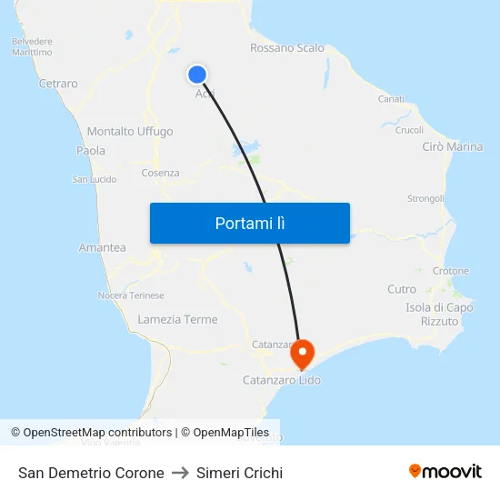 San Demetrio Corone to Simeri Crichi map