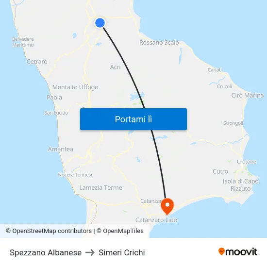 Spezzano Albanese to Simeri Crichi map