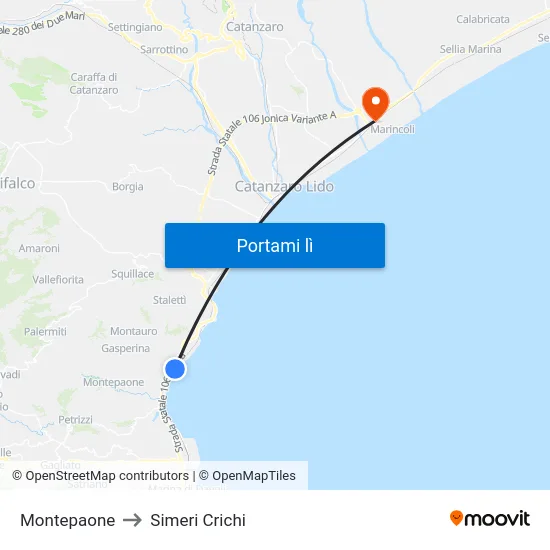 Montepaone to Simeri Crichi map