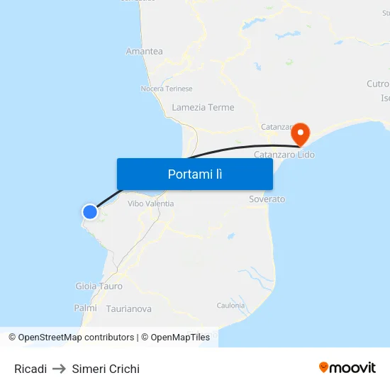 Ricadi to Simeri Crichi map