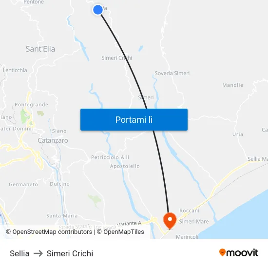 Sellia to Simeri Crichi map