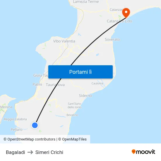 Bagaladi to Simeri Crichi map