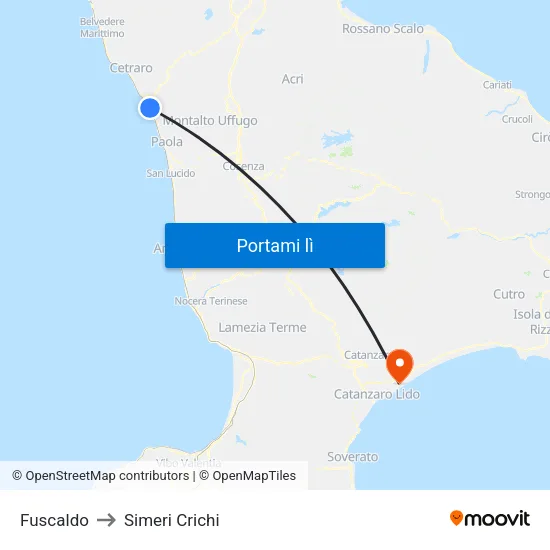 Fuscaldo to Simeri Crichi map