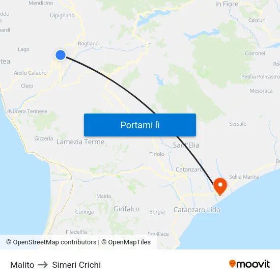 Malito to Simeri Crichi map