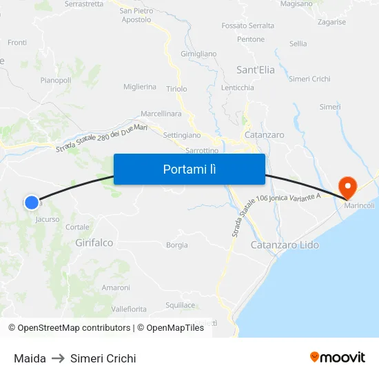 Maida to Simeri Crichi map