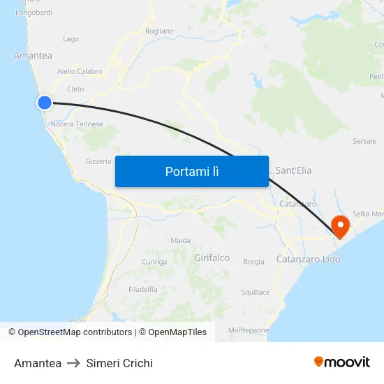 Amantea to Simeri Crichi map