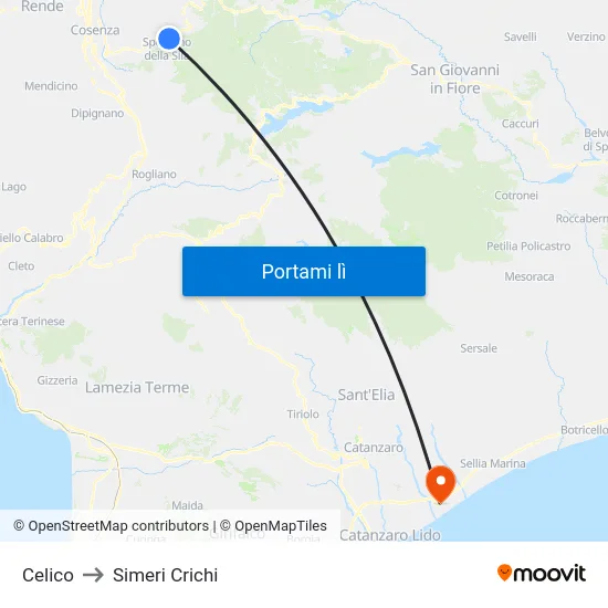 Celico to Simeri Crichi map