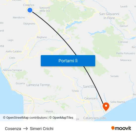 Cosenza to Simeri Crichi map