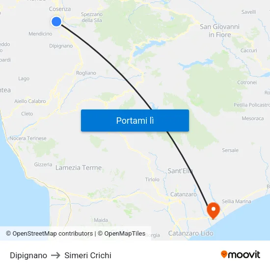 Dipignano to Simeri Crichi map
