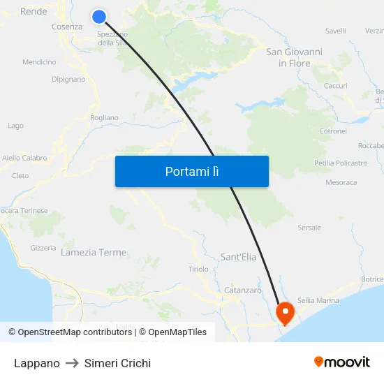 Lappano to Simeri Crichi map