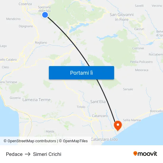 Pedace to Simeri Crichi map