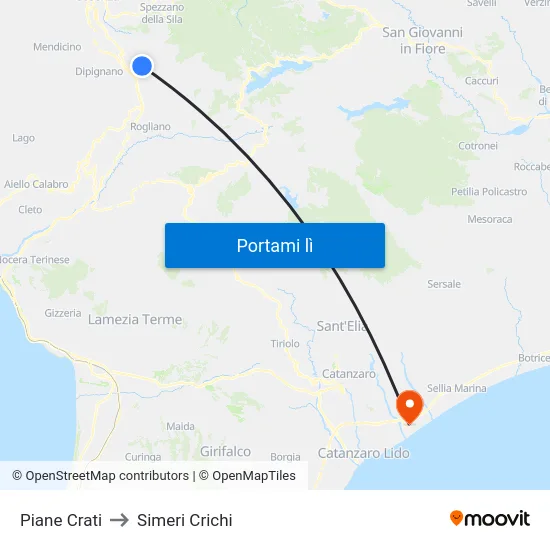 Piane Crati to Simeri Crichi map