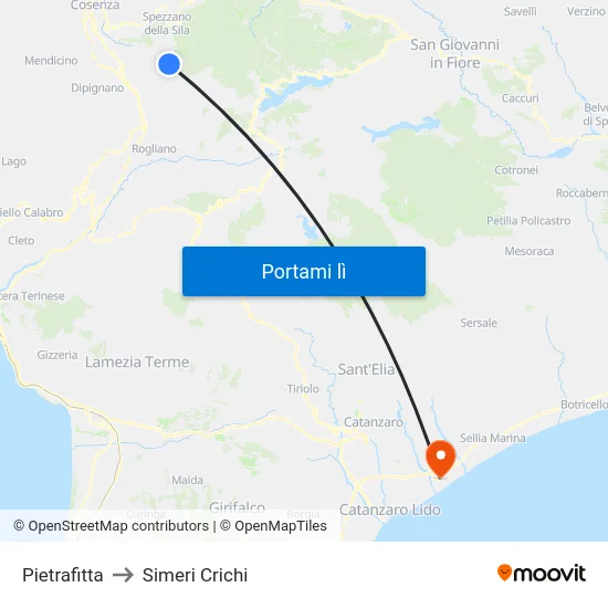 Pietrafitta to Simeri Crichi map