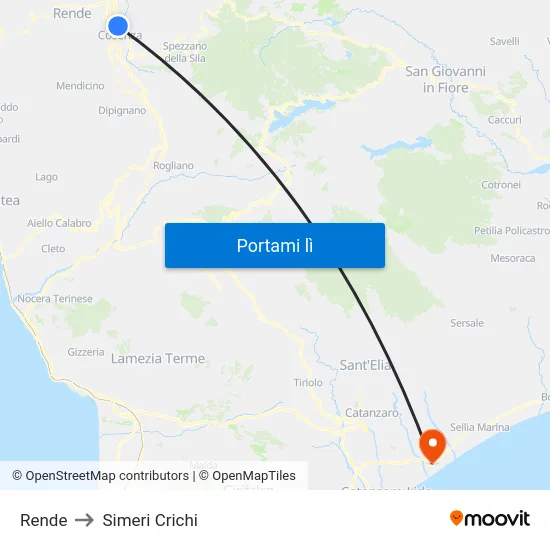 Rende to Simeri Crichi map