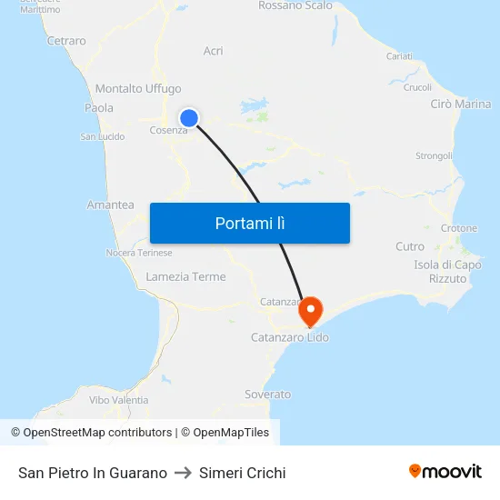 San Pietro In Guarano to Simeri Crichi map